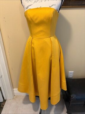 C/Meo Collective Golden Strapless back zipper Fit & Flare Midi Dress